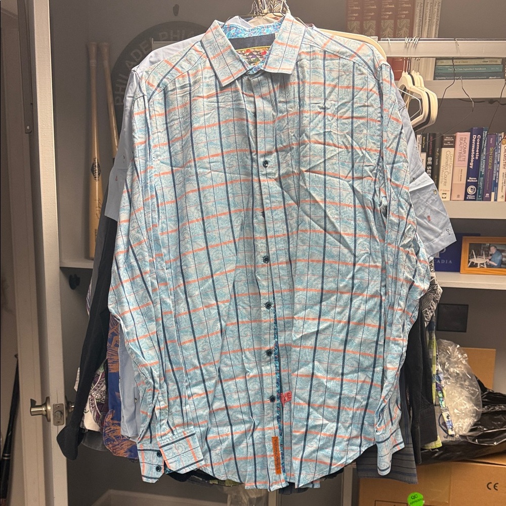 Robert Graham Light Blue and Red Striped Shirt
